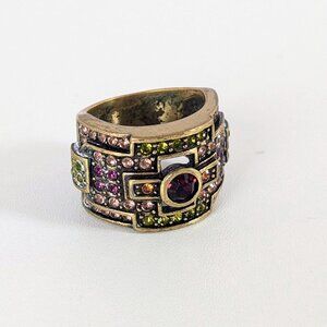 Heidi Daus Vintage Brass And Multicolor Crystal Statement Ring Size 7 Signed